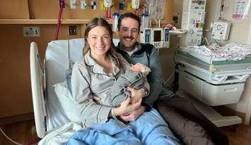 Jessica Brown and Trevor Howard with baby Levi. January 2, 2025. (Photo courtesy of Bluewater Health) 