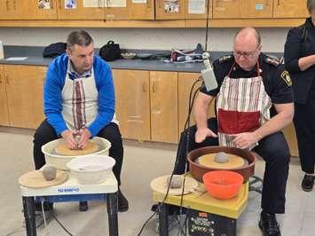 Lambton College President Rob Kardas and SPS Chief Derek Davis, Celebrity Bowl-a-Thon 2025 at Lambton College - Mar 3/25 (Sarnia News Today photo by Josh Boyce)