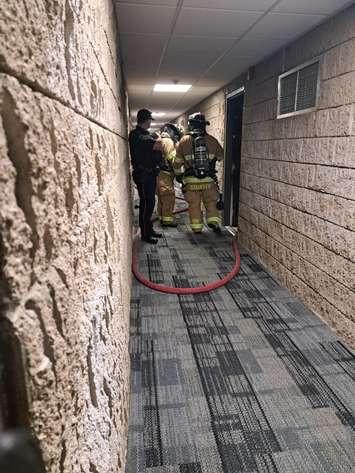 Sarnia Firefighters on scene of a fire on Afton Dr. - Apr 9/23 (Photo courtesy of Sarnia Police via Twitter)
