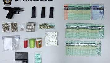 Items seized from a 'trap house' on Tecumseh Street in Sarnia - Aug 25/25 (Photo courtesy of Sarnia Police Service) 