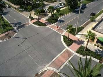 An example of a permanent curb bump out with greenspace that will be built at Errol and Indian Roads in Sarnia. Image courtesy of Sarnia council agenda.