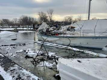 A boat fire at Bridgeview Marina - Mar 12/22 (Photo courtesy of Pt Edward Fire)