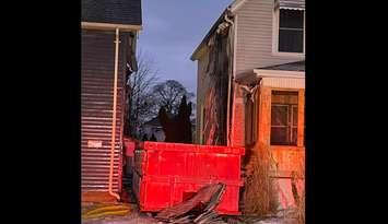 Dumpster fire on Vidal Street South in Sarnia. December 6, 2024. (Photo courtesy of Sarnia Fire Rescue Services via Facebook)