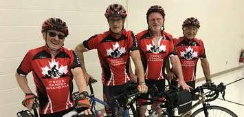 Cross Country Grandpas. (From left to right.) Volkmar Bandermann, John Greven, Mike Tanner and Elio Zanella. May 23, 2018 (Photo by Melanie Irwin)