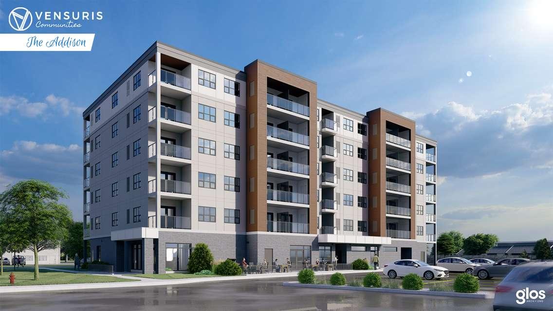 Computerized rendering of The Addison, a planned apartment complex at the southeast corner of the London Road Shopping Centre.  September 2021.  (Submitted photo)