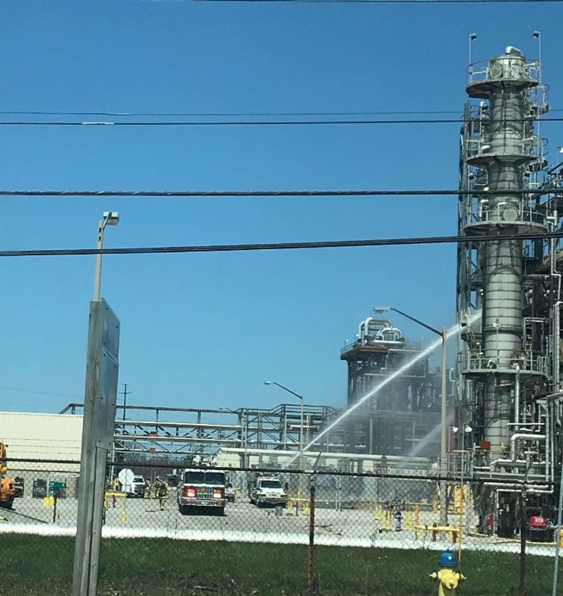 Firefighters responding to a leak at Arlanxeo's Sarnia site. 27 April 2020. (Submitted photo)