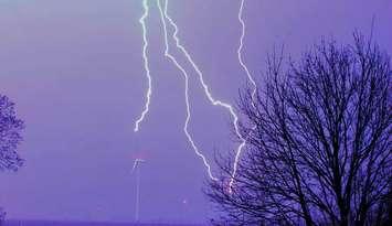 Bolts of lighting during a thunderstorm. (Photo by Barb Arsenault via Blackburn App March 2016)