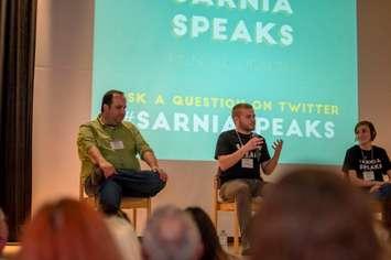 Speakers share their personal stories during a Sarnia Speaks open dialogue at the Sarnia Library Auditorium. (Photo by Bisi Alawode Photography)