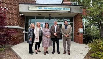 Submitted photo. (L to R) - Manager County of Lambton Children’s Services Department Kim Godin, North Lambton Child Care Executive Director Claire Giles, East Lambton Elementary School Principal Randi McDonald, Warwick Township Mayor Todd Case, Director of Education Gary Girardi.