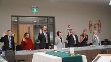 St. Clair Catholic District School Board trustees are sworn in at the board’s inaugural meeting for the 2022-2026 term. November 15, 2022. (Photo courtesy of the St. Clair Catholic District School Board) 