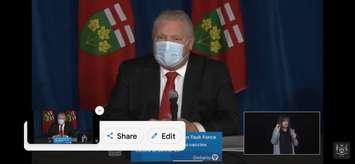 Ontario Premier Doug Ford discusses the COVID-19 vaccine rollout adjustments at Queens Park, Toronto, January 25, 2021. Image courtesy Premier of Ontario/YouTube.