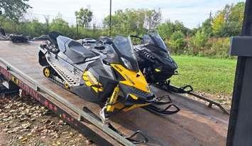 Recovered snowmobiles. September 27, 2024. (Photo courtesy of Sarnia Police Service)