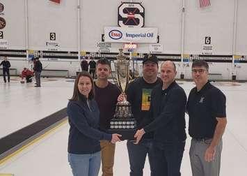 The 92nd Imperial Bonspiel. Kim Haas from Imperial, (Skip) Heath McCormick, Steve Brown, Ian Parker, Jamie Parkinson. (Photo courtesy of the Sarnia Golf & Curling Club)