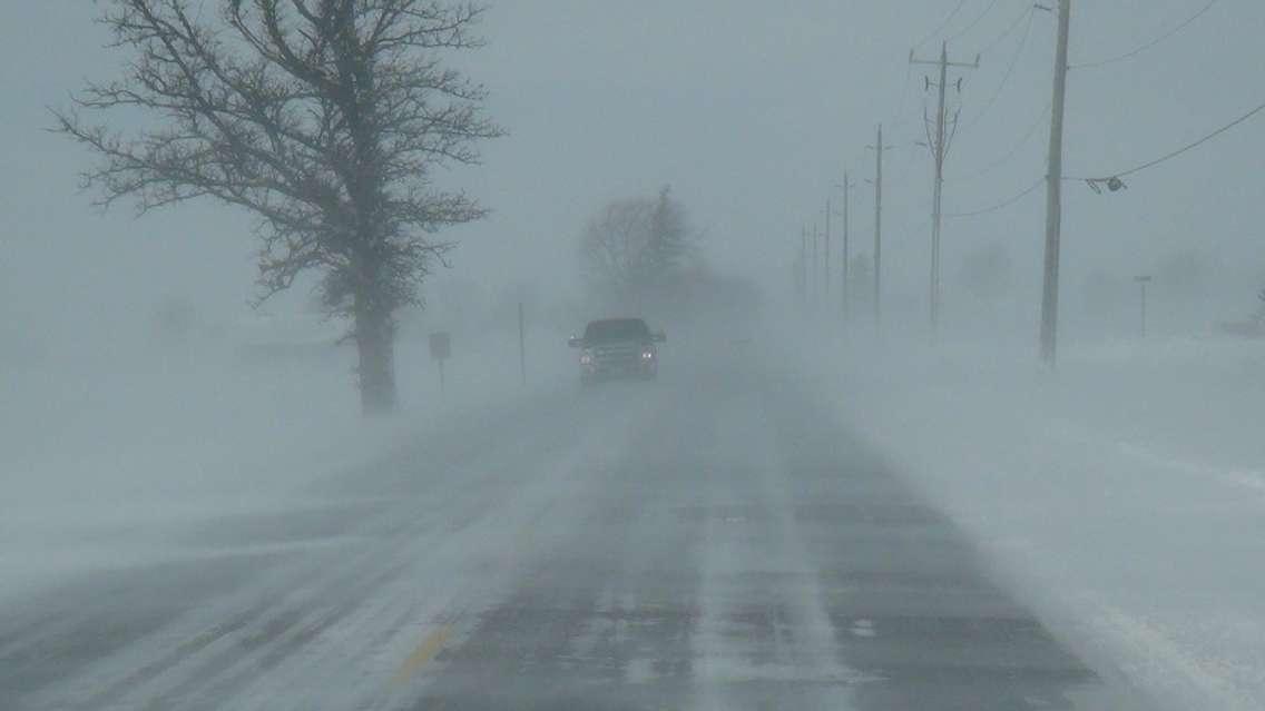 A snowy winter road (Sarnia News Today file photo)