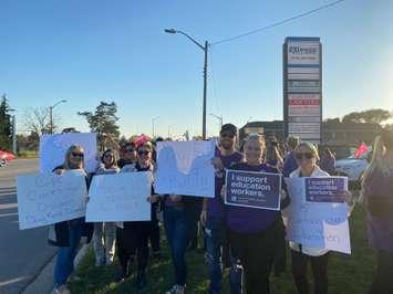 The Sarnia and District Labour Council held a rally outside of MPP Bob Bailey's office in Sarnia. November 1, 2022. (Photo by Melanie Irwin)