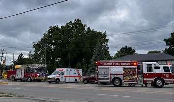 Deck fire reported on Michigan Avenue in Sarnia. June 23, 2024. (Photo courtesy of the Sarnia Professional Firefighters Association via Facebook)