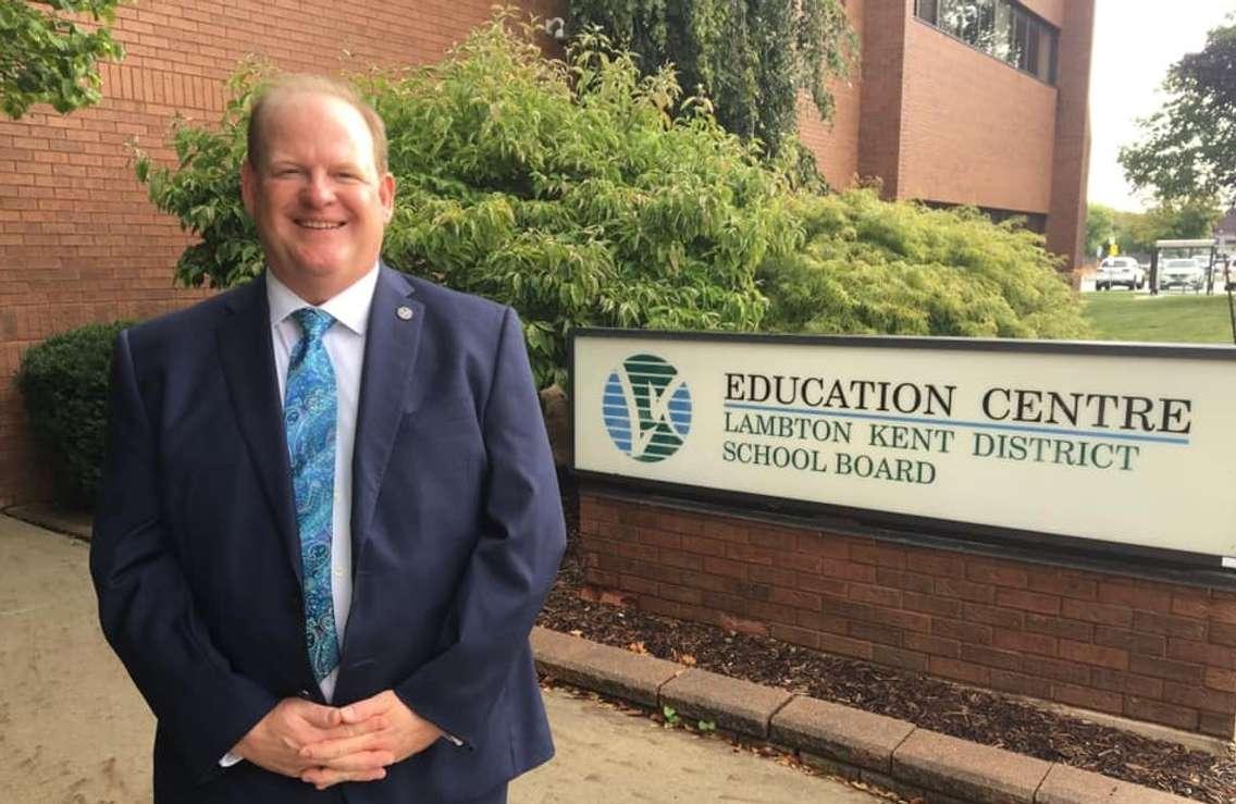 Lambton Kent District School Board Director of Education John Howitt outside the board's education centre in Sarnia. August 2019. (Photo by LKDSB)