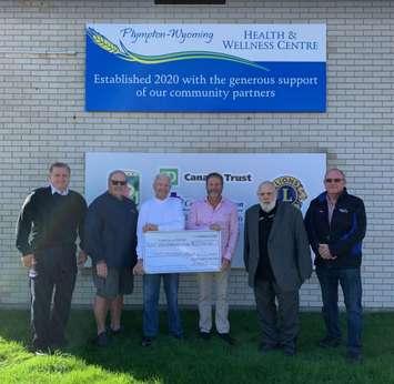 Ron Clark Motors and the Clark Family Foundation present $50,000 to the Plympton-Wyoming Health and Wellness Centre. Submitted photo.

