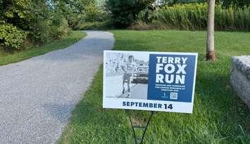 Sign of the Terry Fox Run in Sarnia. August 26, 2025. (Photo by Melanie Irwin)
