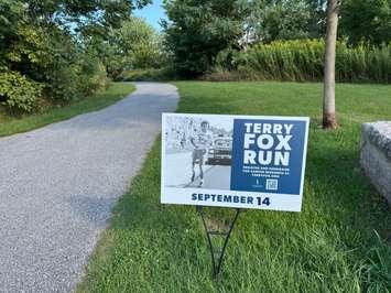 Sign of the Terry Fox Run in Sarnia. August 26, 2025. (Photo by Melanie Irwin)