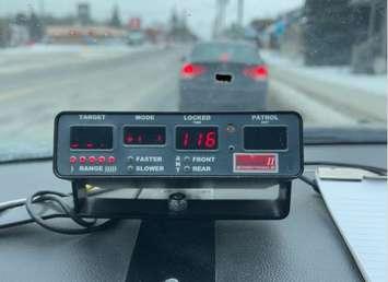 A Sarnia resident caught travelling 116 km/h in a 60 km/h zone in Grand Bend - Feb 19/24 (Photo courtesy of West Region OPP via X)