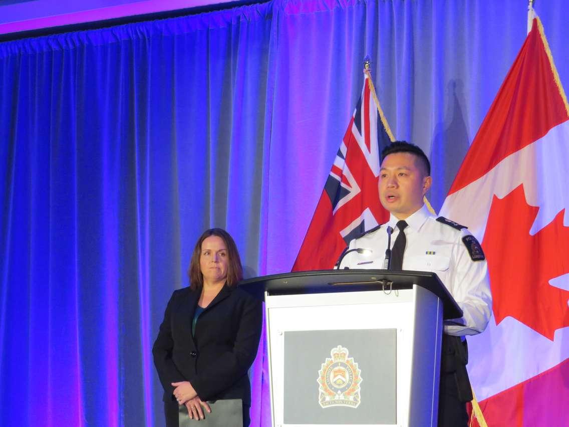 London Police Chief Thai Truong addresses the media at a news conference regarding the 2018 Hockey Canada sexual assault investigation on February 5th, 2024. (Craig Needles, Blackburn Media)