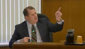 Councillor Bill Dennis speaks at Sarnia City Council - Mar 11/24 (Photo via screenshot from City of Sarnia via YouTube)