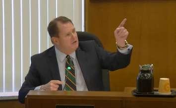 Councillor Bill Dennis speaks at Sarnia City Council - Mar 11/24 (Photo via screenshot from City of Sarnia via YouTube)