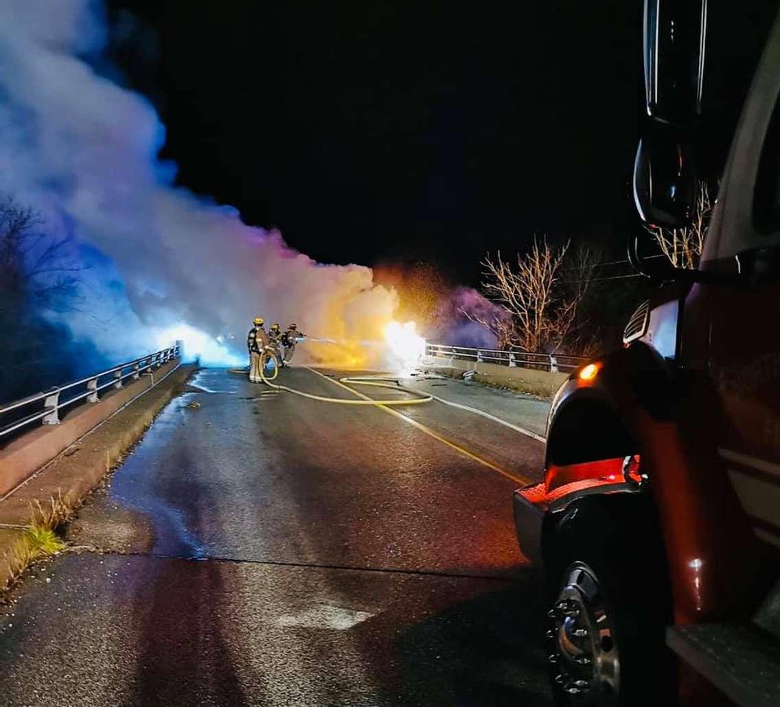 Petrolia Fire respond to a fiery single vehicle crash Marthaville Road. 26 November 2020. (Photo by Petrolia Fire)