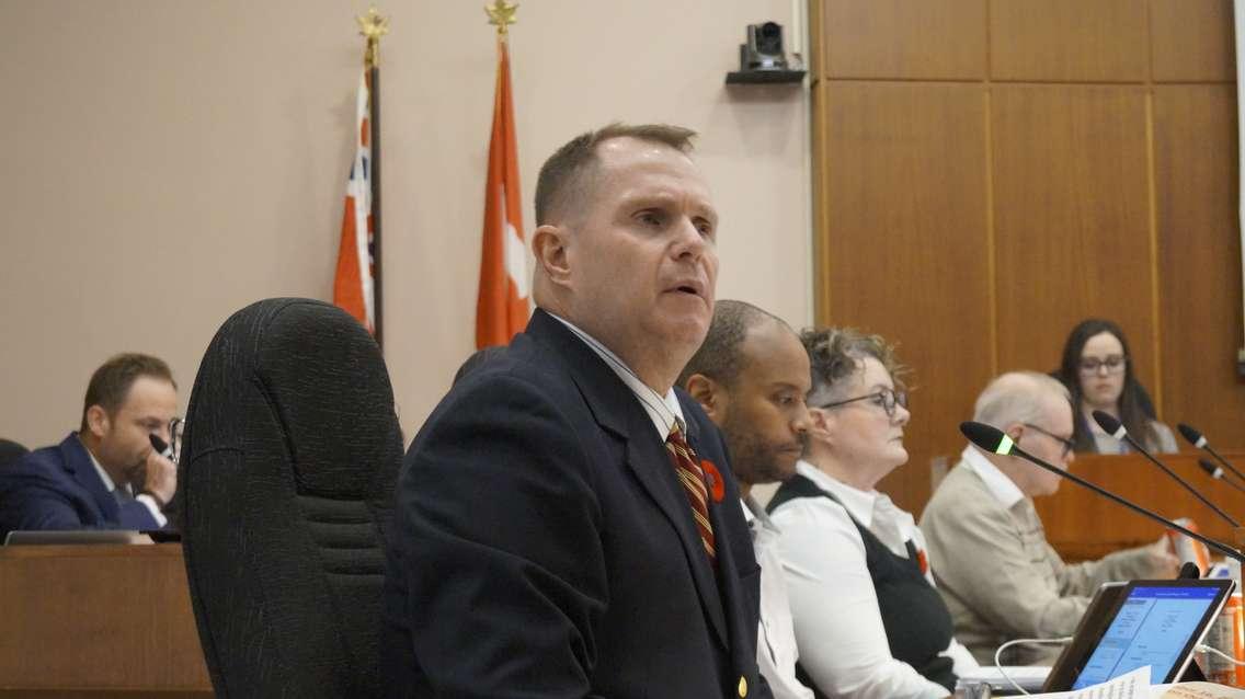 Sarnia City/County Councillor Bill Dennis apologizes for his actions at the October 16, 2023 meeting. October 27, 2023 Photo by Melanie Irwin