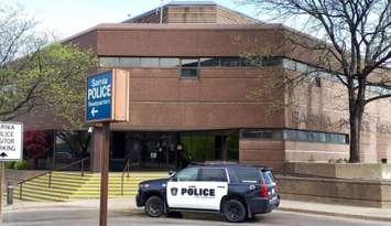 Sarnia Police cruiser outside police headquarters on Christina Street. May 23, 2019. (Photo by Colin Gowdy, BlackburnNews)