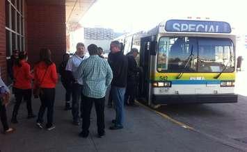 Transit Windsor tunnel buses filling with people for Tigers Opening Day in Detroit, March 31, 2014.