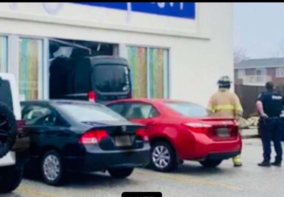 A van crashes into The Party Place in Sarnia - Apr 29/23 (Photo courtesy of Sarnia Police Service via Twitter)