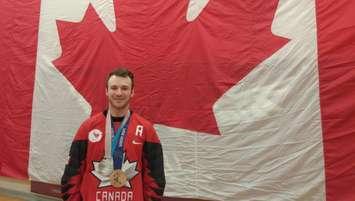 Forest native Tyler McGregor during a ceremony at North Lambton Secondary School. April 3, 2018. (Photo by Colin Gowdy, Blackburn News)