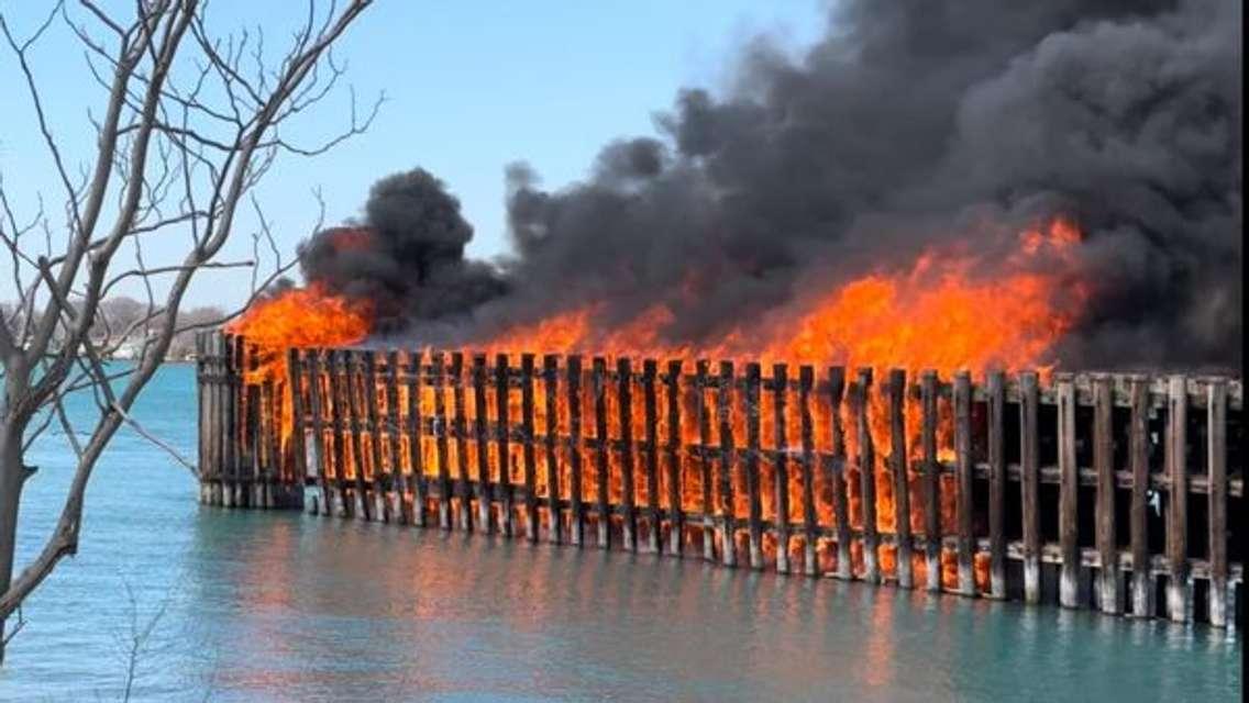 Dock fire April 8, 2024. Photo courtesy of Sarnia Fire Rescue.