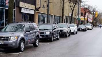 Vehicles parked on Christina Street in Sarnia. May 7, 2019. (Photo by Colin Gowdy, BlackburnNews)