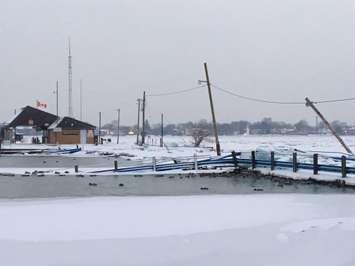 Ice damage to the Bluewater Ferry causeway.  Jan 2018, BlackburnNews.com photo by Sue Storr.