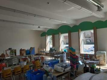 Supplies sit in a new kindergarten classroom at Sarnia Christian School waiting for construction to be complete. Image courtesy of Principal Len Smit.