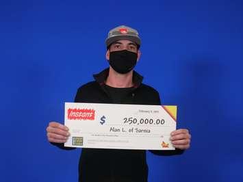 Alan Lockhart of Sarnia won a $250,000 top prize with Instant Battleship. 3 February 2021. (Photo courtesy of OLG)
