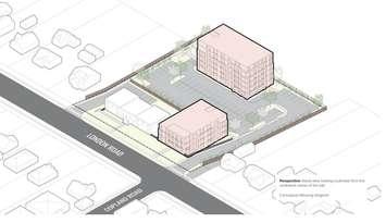 An artist rendering of apartment buildings planned off London Road by Vision '74. Image captured from City of Sarnia council report.