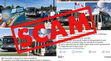 The City of Sarnia is warning about a Sarnia Transit scam making the rounds (Photo courtesy of City of Sarnia via Facebook)