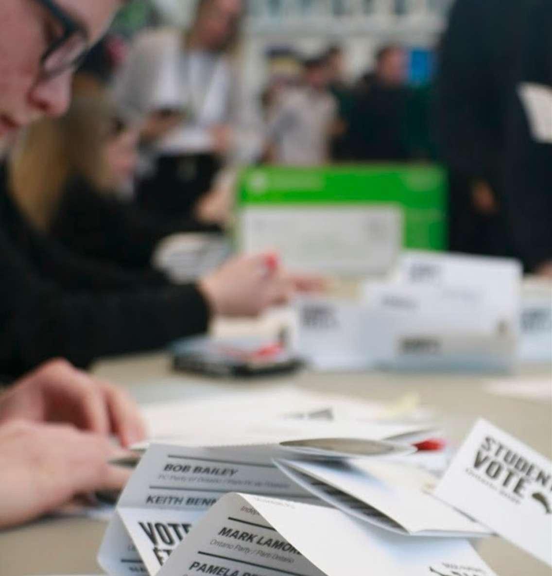 Students at St. Patrick's High School participate in a mock vote. File photo courtesy of St. Pat's photography students. 