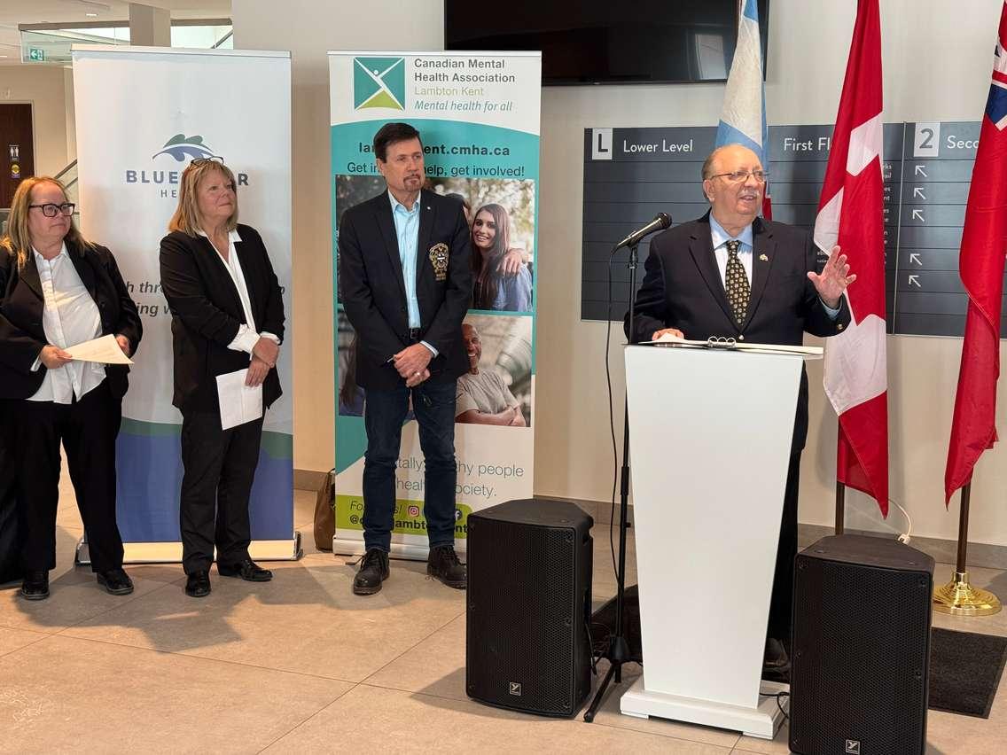 MPP Bob Bailey makes announcement at Lambton Shared Services Centre in Sarnia. January 27, 2025. (Photo by Melanie Irwin)