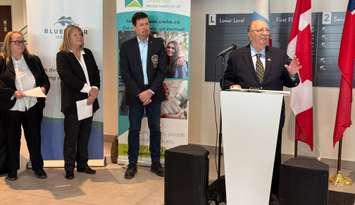 MPP Bob Bailey makes announcement at Lambton Shared Services Centre in Sarnia. January 27, 2025. (Photo by Melanie Irwin)