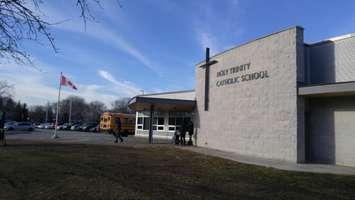 Outside the front doors at Holy Trinity Catholic School in Sarnia. January 26, 2018. (Photo by Colin Gowdy, Blackburn News)