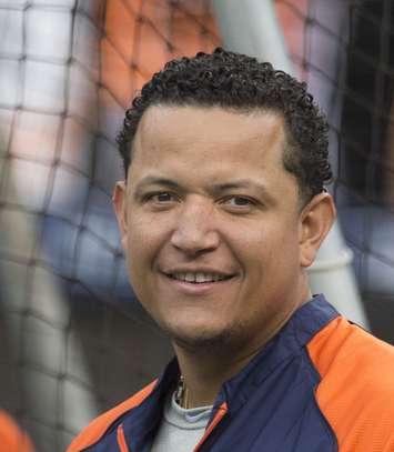 Miguel Cabrera of the Detroit Tigers before Game 1 of the 2014 American League Division Series in Baltimore. Photo courtesy Keith Allison/Wikipedia.