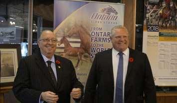 Premier Doug Ford and Sarnia-Lambton MPP Bob Bailey at Hiawatha Horse Park. November 2, 2018. (Photo by Colin Gowdy, BlackburnNews)