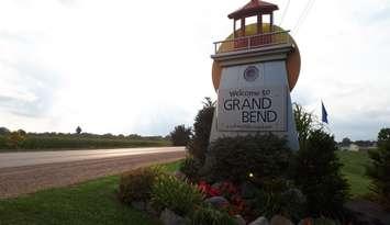 The Welcome to Grand Bend sign on Grand Bend Line. August 9, 2018. (Photo by Colin Gowdy, BlackburnNews)