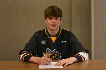Chase Gaughan signs with the Sarnia Sting - May 6/24 (Photo courtesy of Sarnia Sting)