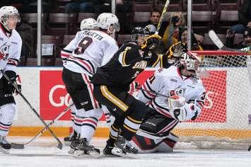 Jakob Chychrun puts the Sting ahead vs Niagara Feb. 14, 2015 (Photo courtesy of Metcalfe Photography)